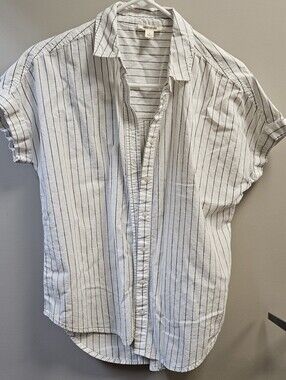 Goodthreads White Short-Sleeve Button-Down with Black Pinstripes